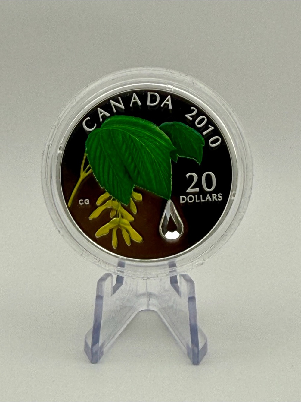 2010 Royal Canadian Mint Striped Maple Crystal Raindrop Silver Proof Coin COA